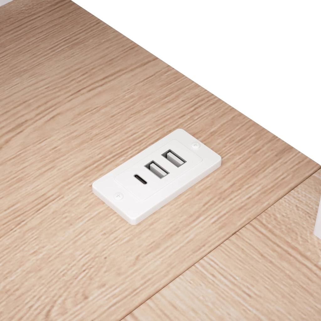 Letto a soppalco matrimoniale 140×200 cm con scrivania; USB e Type-C; LED; ripiani; scala contenitore; senza materasso; bianco