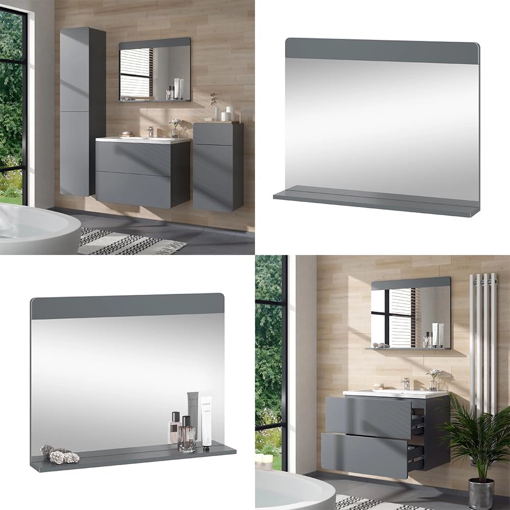 Specchio da bagno Izan, Grigio, 80.1 x 62 cm, a parete, combinabile con altri mobili da bagno Izan