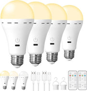 Lampada e27 led ricaricabile - Luci led - 3 color temperature - Con telecomando/ricaricabile/orologio e regolazione della luminosità - Illuminazione di emergenza wireless per interni ed esterni - 4 pezzi