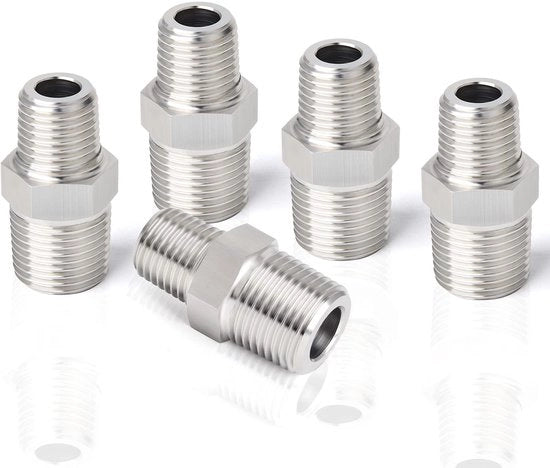 Zeskantnippel in Rostfreiem Stahl 304 - 5 pezzi - Connettori di tubi - Adattatore 1/2" x 3/8" - Uso industriale - Per acqua, aria, gas