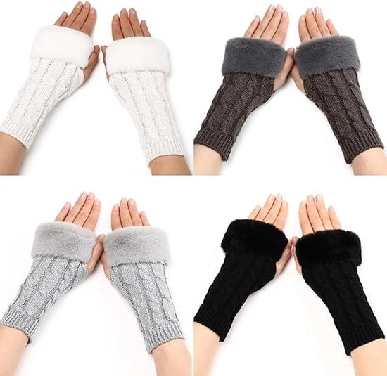 Manopole termiche per mani senza dita, 4 paia di cuffie in flanella con tasche per le dita, con piumino termico per donne e ragazze.