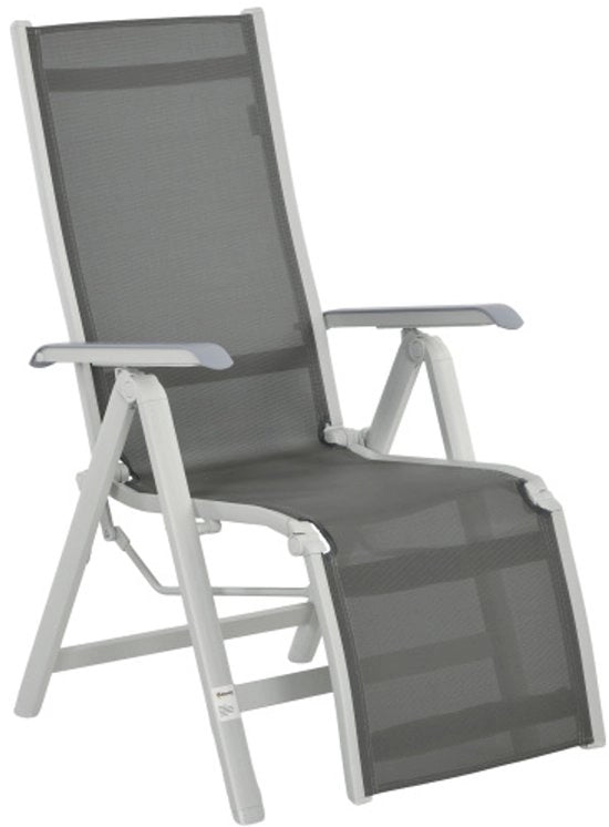 Sedia esterna pieghevole con sostegno per piedi e schienale regolabile in grigio scuro per giardino e terrazza