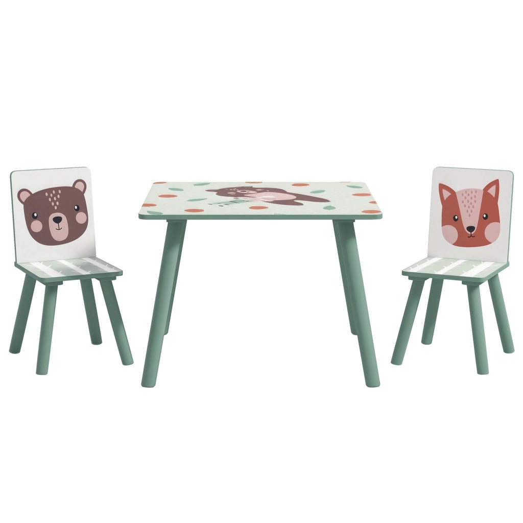 Tavolo e sedie per bambini ¨C zephmum ¨C verde con motivo animali, 3-8 anni