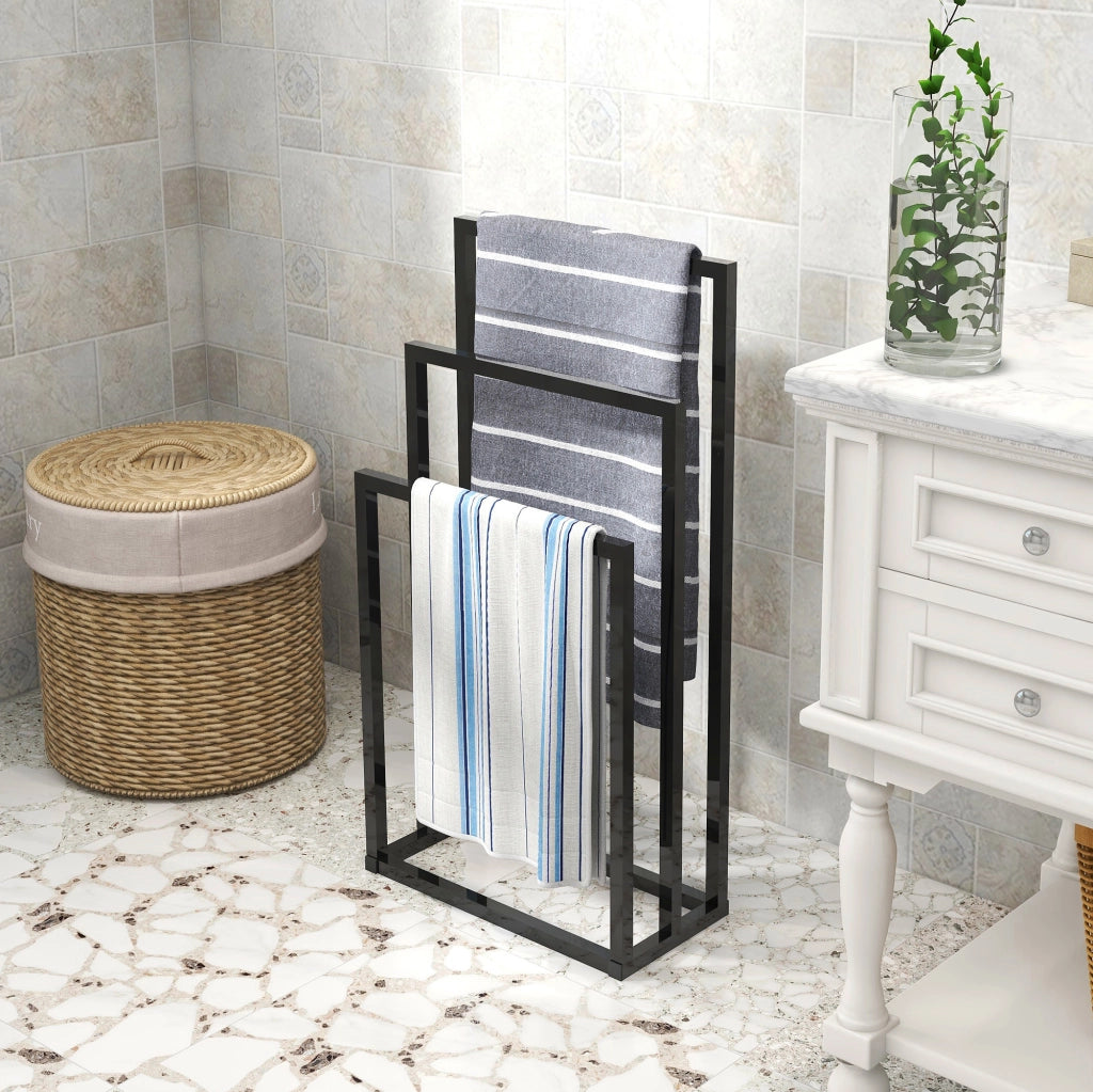 PORTA ASCIUGAMANI 3 Livelli 45x22x86 cm Metallo Nero Autoportante