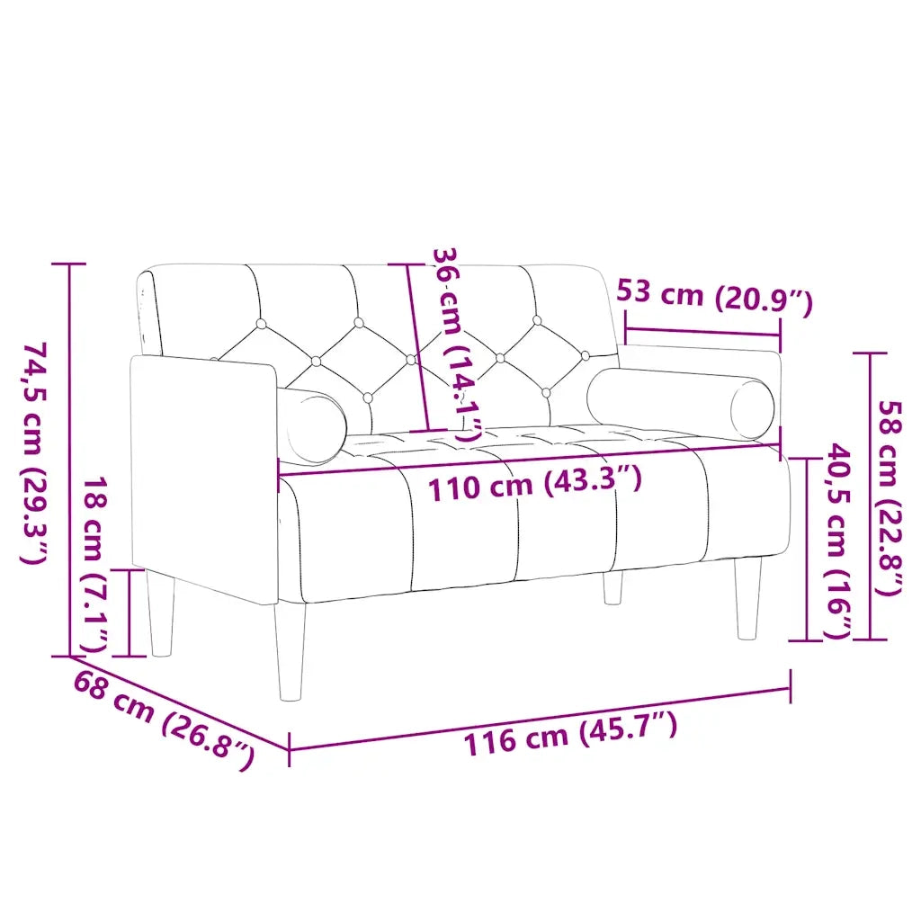 Divano Divanetto con Cuscini Bolster Grigio Chiaro 110 cm 4100601