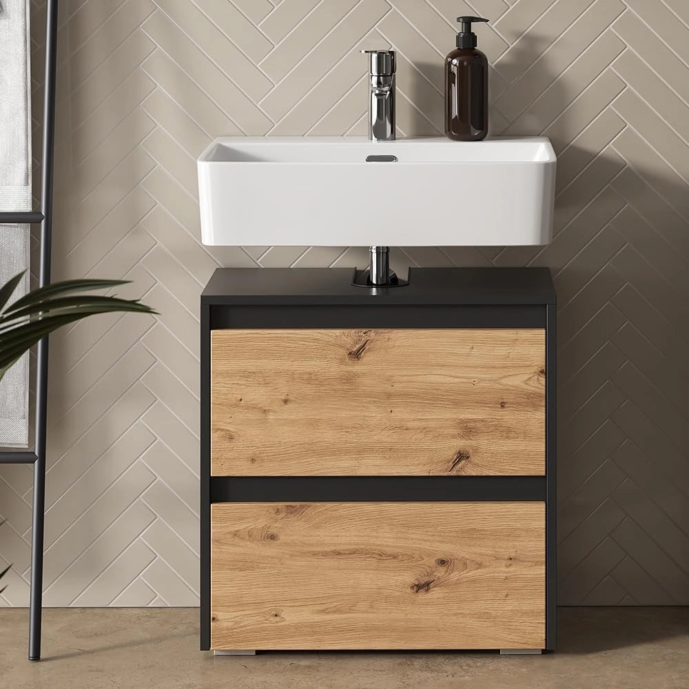Mobile sottolavabo per bagno Majest, Antracite/Artisan, 60.1 x 62 cm con 2 cassetti