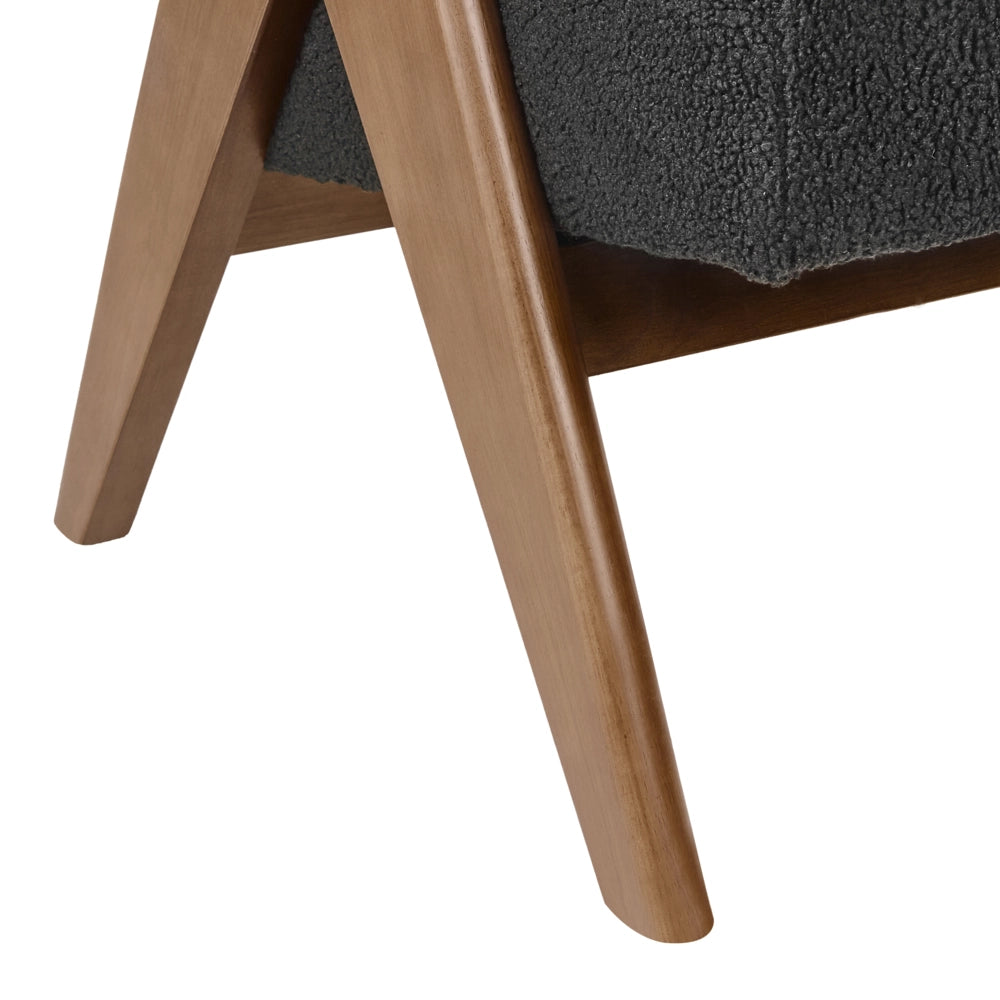 Divano a 2 posti Rivestimento in bouclé nero e marrone scuro Design retrò Gambe in legno Soggiorno