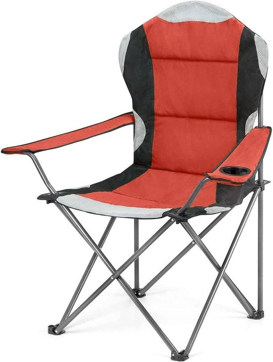 Campingstoilete Opvougbile Heavy Duty Luxe con Poggiatesta e Bicchiere con Supporto, Alta Sedia e Tavolino Laterale - Rosso