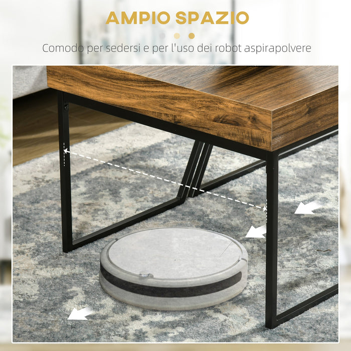 Set 2 Tavolini da Caffè in Truciolato e Acciaio Nero e Marrone