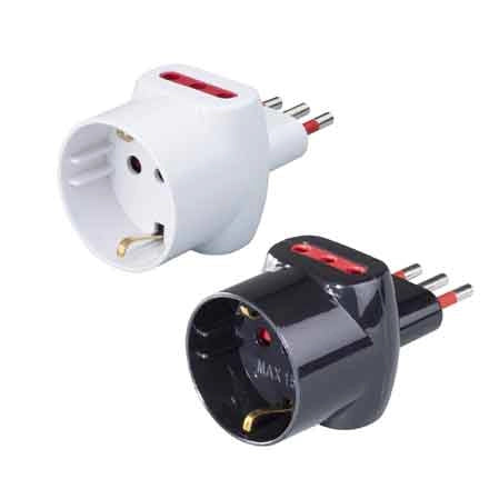 ADATTATORE TRIPLO SCHUKO/BIVALENTE 10A ROSI 2P+T - prese 10A 2P+T, Col. Nero - ROSI