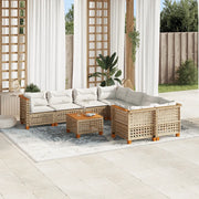 Set Divano da Giardino 9 pz con Cuscini Beige in Polyrattan