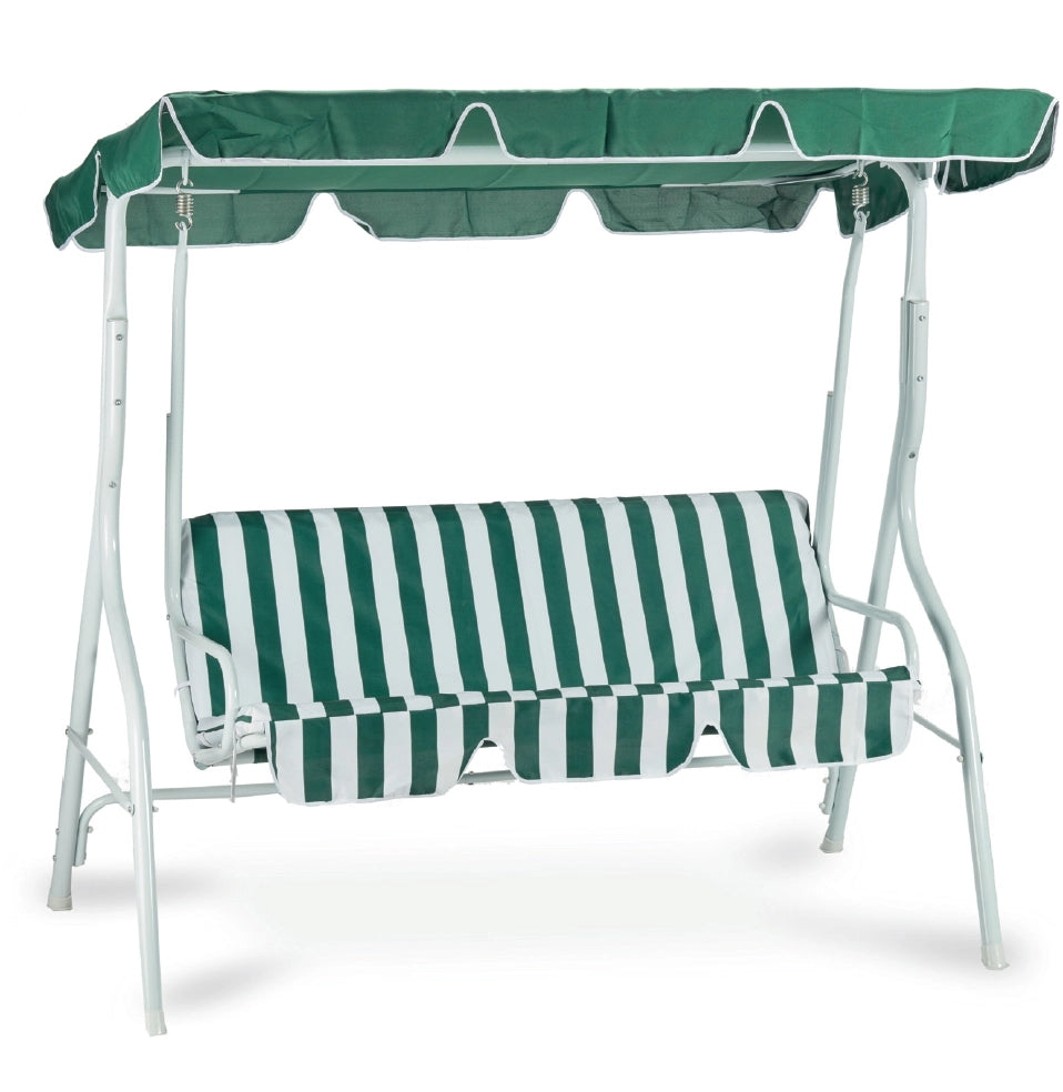 Dondolo tre posti con copertura, acciaio e poliestere 160 gr/mÂ², bianco verde 113x170 h.156cm Fredi