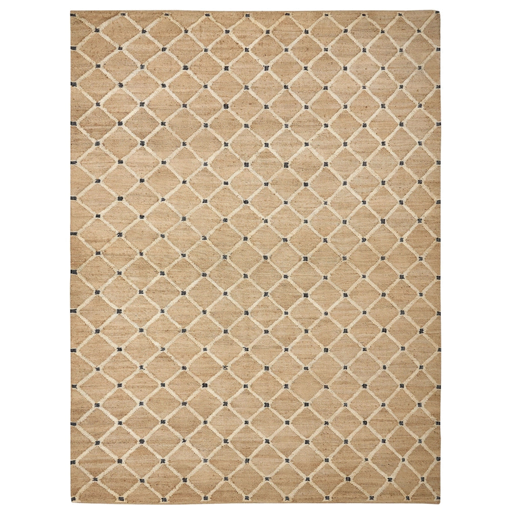 Tappeto di iuta intrecciata naturale in stile bohémien con motivo geometrico 300 x 400 cm Beige camera da letto soggiorno