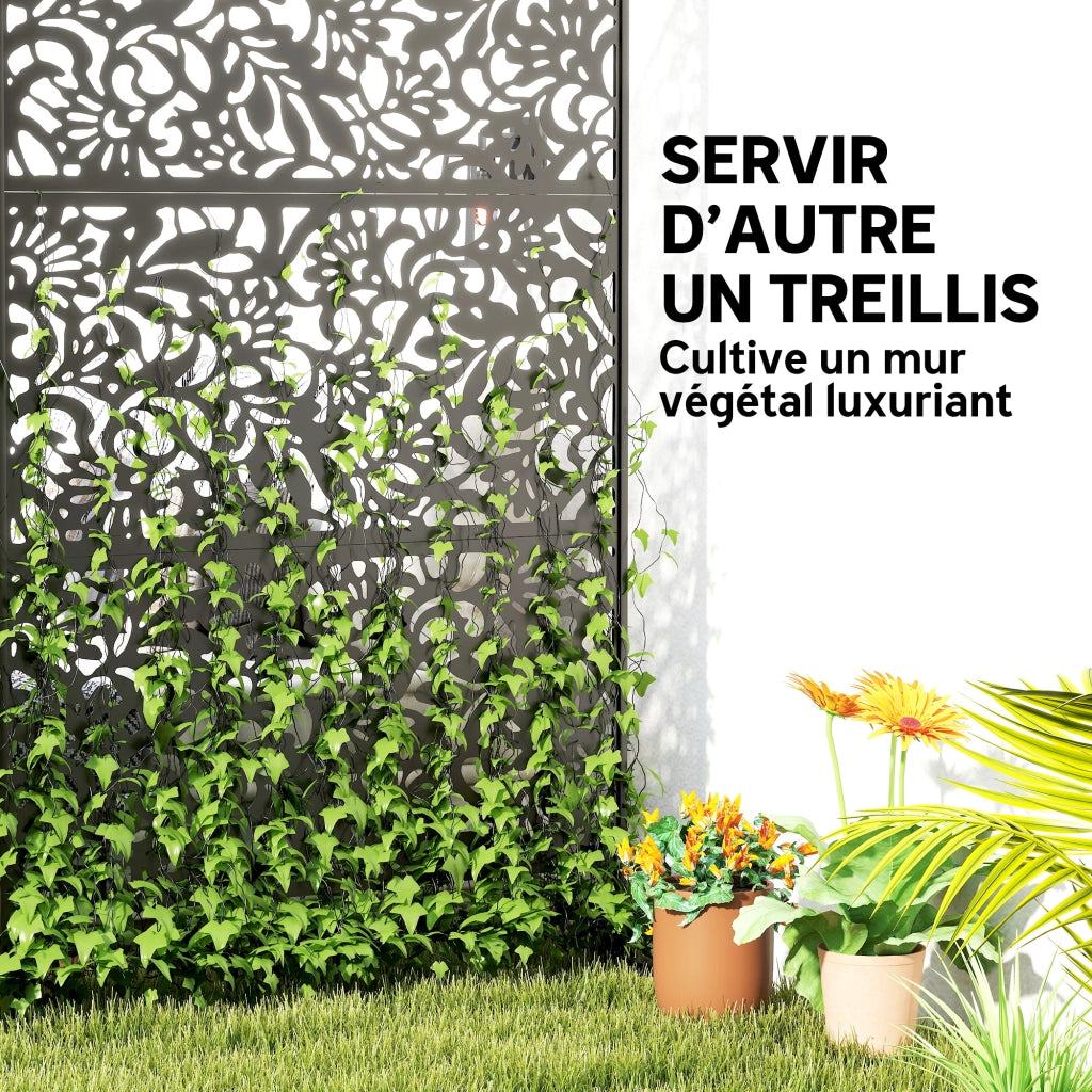 Pannello Decorativo Giardino Esterno ¨C Xylo ¨C Motivo Floral Acciaio Nero 122x45x198cm