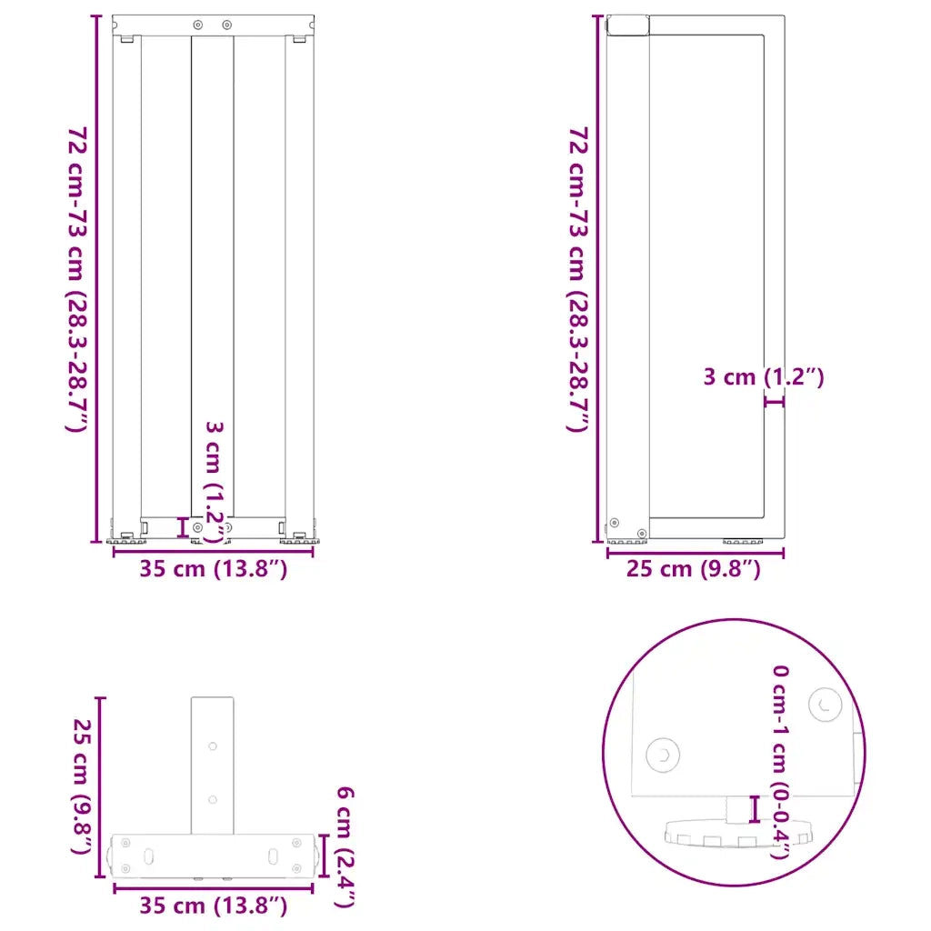 vidaXL Gambe per tavolo consolle a T 2 pz Antracite 38x25x(72-73) cm Acciaio