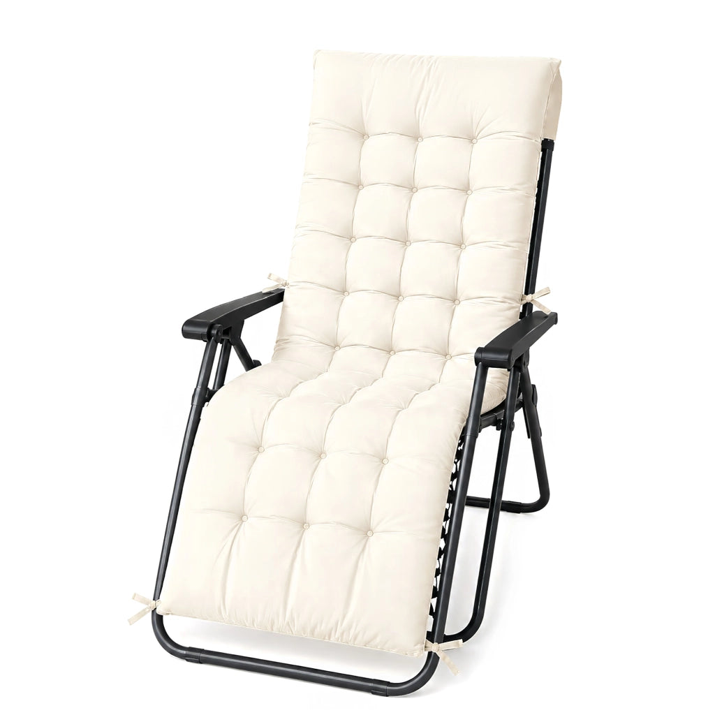 Cuscino Imbottito Universale per Sedia Relax Zero Gravity e Sdraio 155x55 cm con Laccetti di Fissaggio Panna