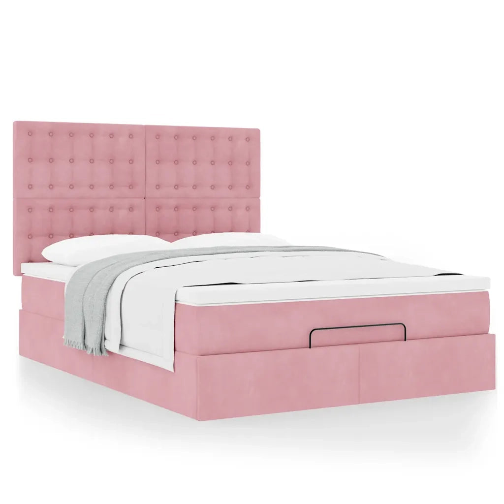 Struttura Letto Pouf con Materassi Rosa 140x200 cm in Velluto 3313624