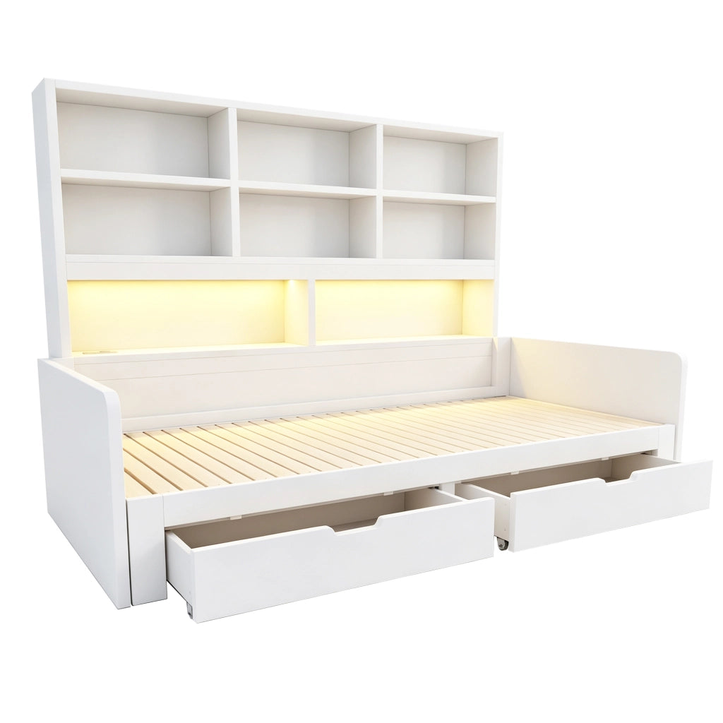 Letto 90x200 cm estraibile con LED e prese in MDF