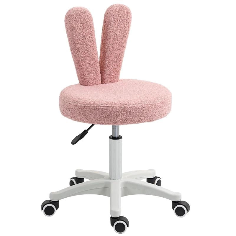 SEDIA DA SCRIVANIA A ORECCHIE DI CONIGLIO AD ALTEZZA REGOLABILE E RIVESTITA IN PILE TEDDY ROSA, 53X53X70-84 CM