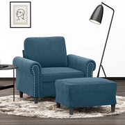 Poltrona con Poggiapiedi Blu 60 cm in Velluto