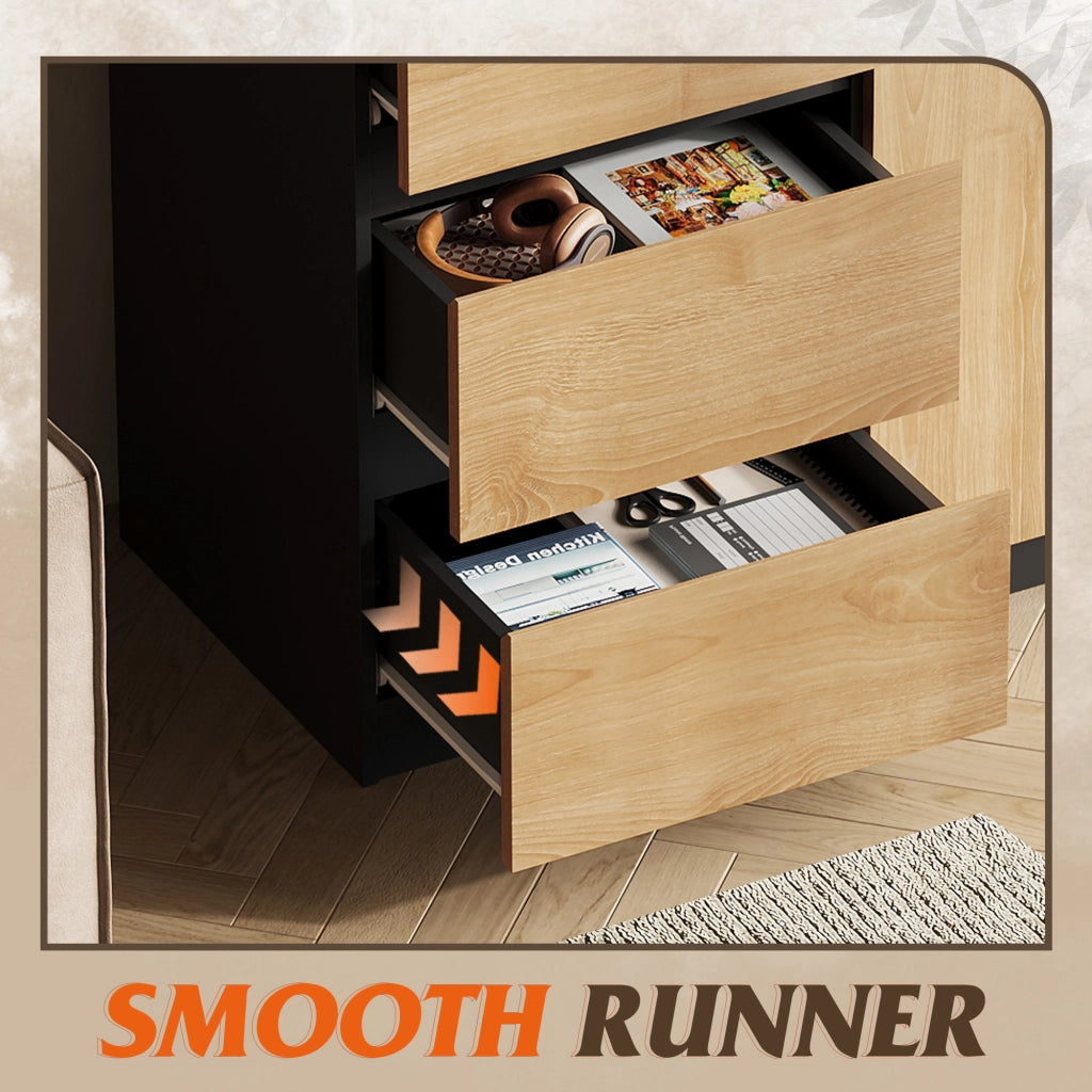 Cassettiera 3 cassetti con ante ¨C zephmum ¨C nero rovere 80x75x40cm