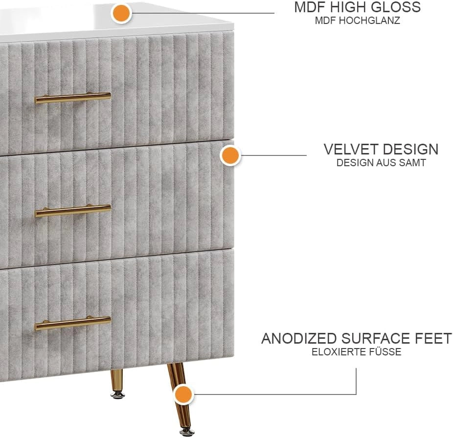 Cassettiera Velia, Grigio, 70 x 78.5 cm con 3 cassetti