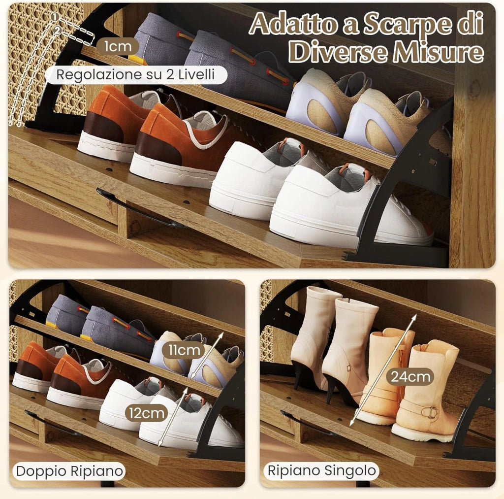 Scarpiera Salvaspazio a 2 Ante a Ribalta, Mobile Chiuso Portascarpe in Legno, con Ripiano Regolabile, per Ingresso Salotto e Corridoio, 100 x 30 x 53 cm, Marrone