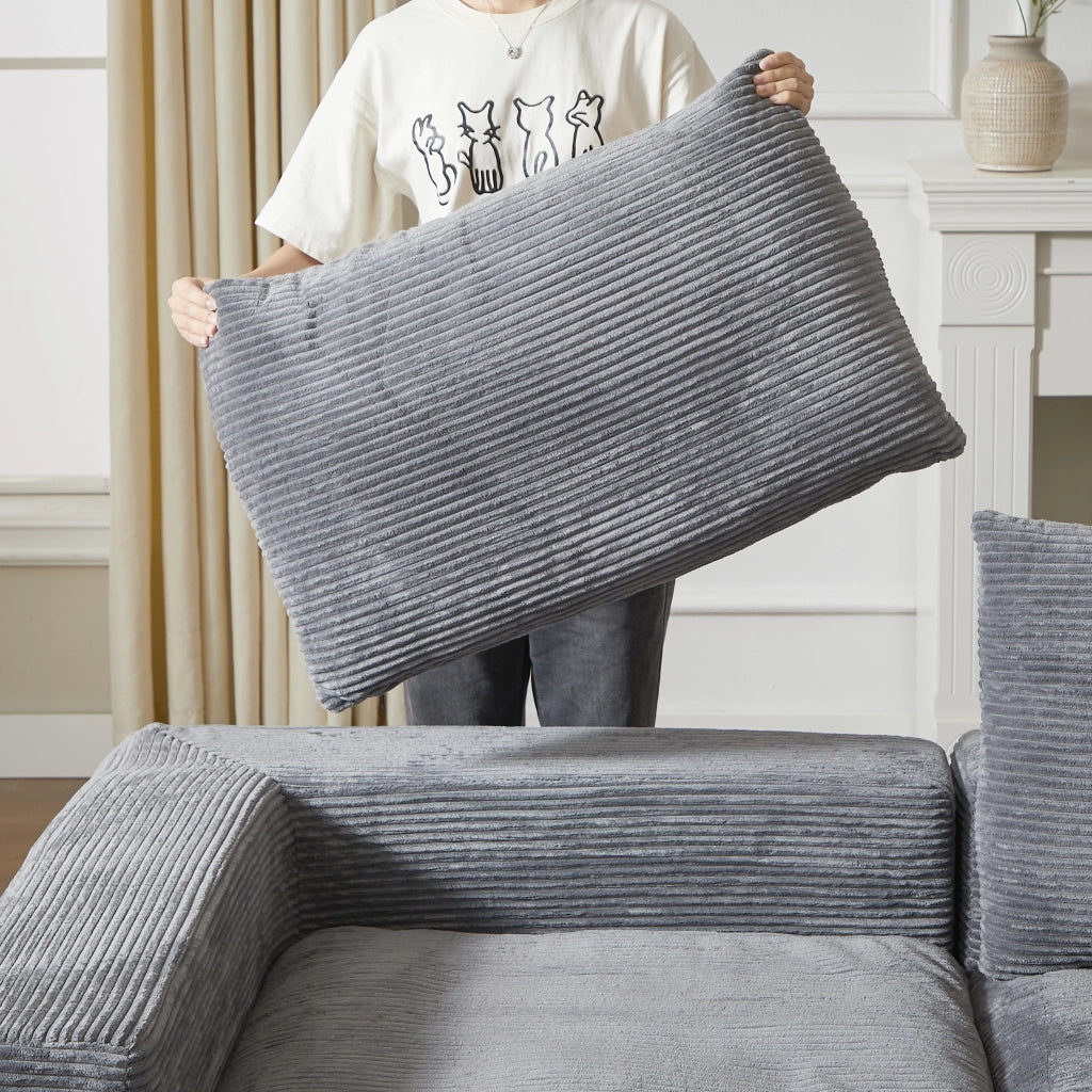 Divano Angolare con Chaise Longue in Velluto a Coste ¨C MINIMAL ¨C 3 Posti, Grigio
