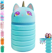 Etui 2 in 1 per Bambine e Ragazze, Porta Matite e Borsa per Accessori, Etui Telescopico per Bambini, Etui per Borse e Accessori, Etui per Ragazze, Regalo per il Ritorno a Scuola (Blu)