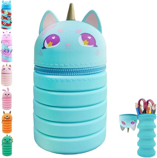Etui 2 in 1 per Bambine e Ragazze, Porta Matite e Borsa per Accessori, Etui Telescopico per Bambini, Etui per Borse e Accessori, Etui per Ragazze, Regalo per il Ritorno a Scuola (Blu)