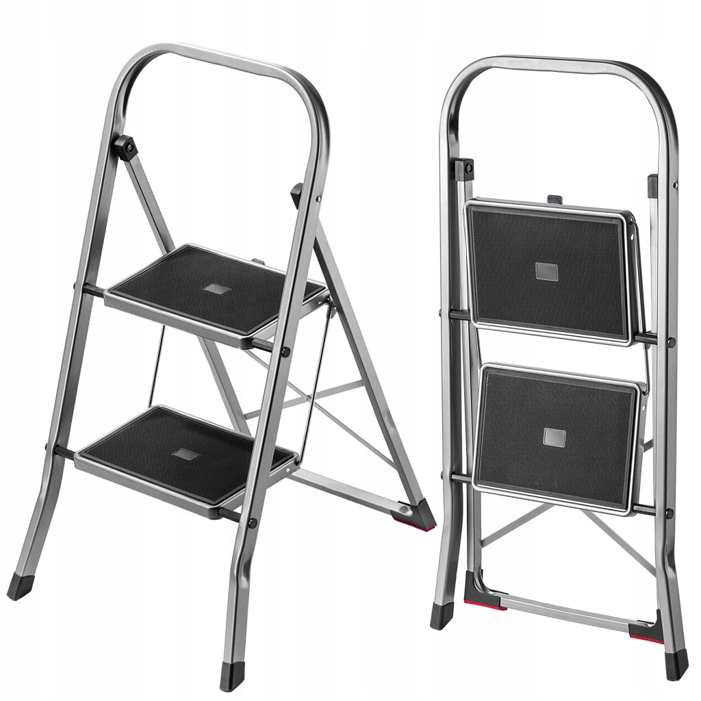 Scala in alluminio KADAX a 2 gradini, portata massima 150 kg, pieghevole, ideale per la casa.