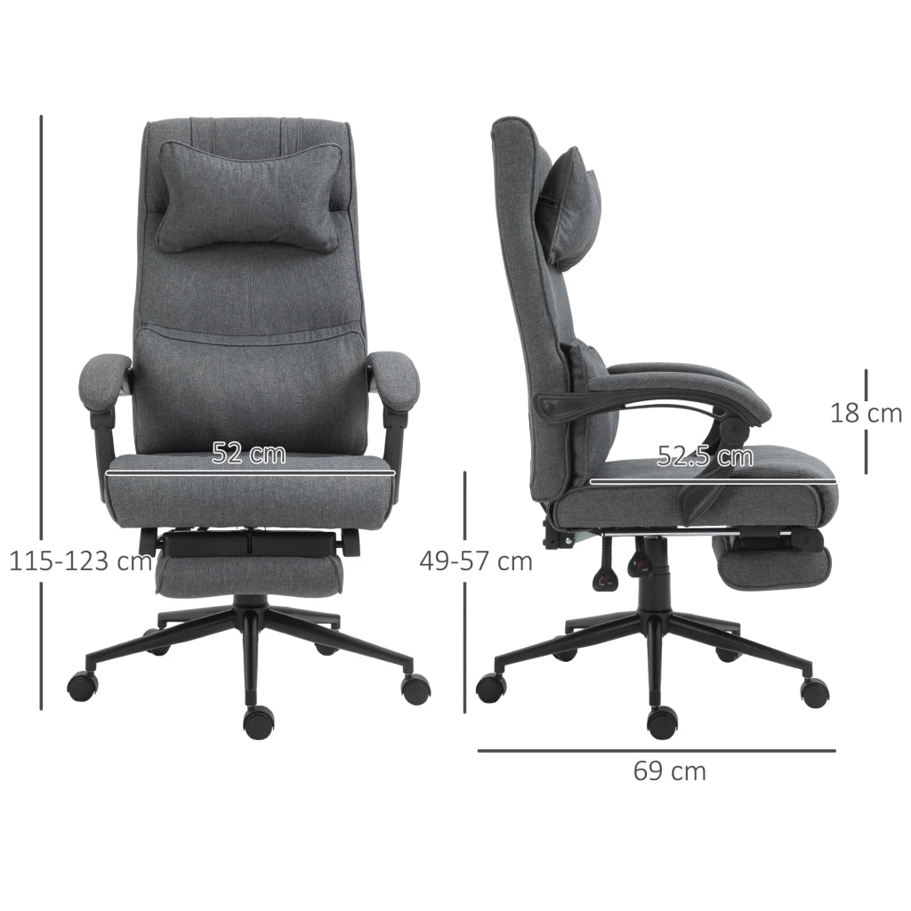 EasyComfort Sedia da Ufficio Ergonomica ad Altezza Regolabile con Braccioli e Poggiapiedi, 66x70x115-123 cm, Grigia