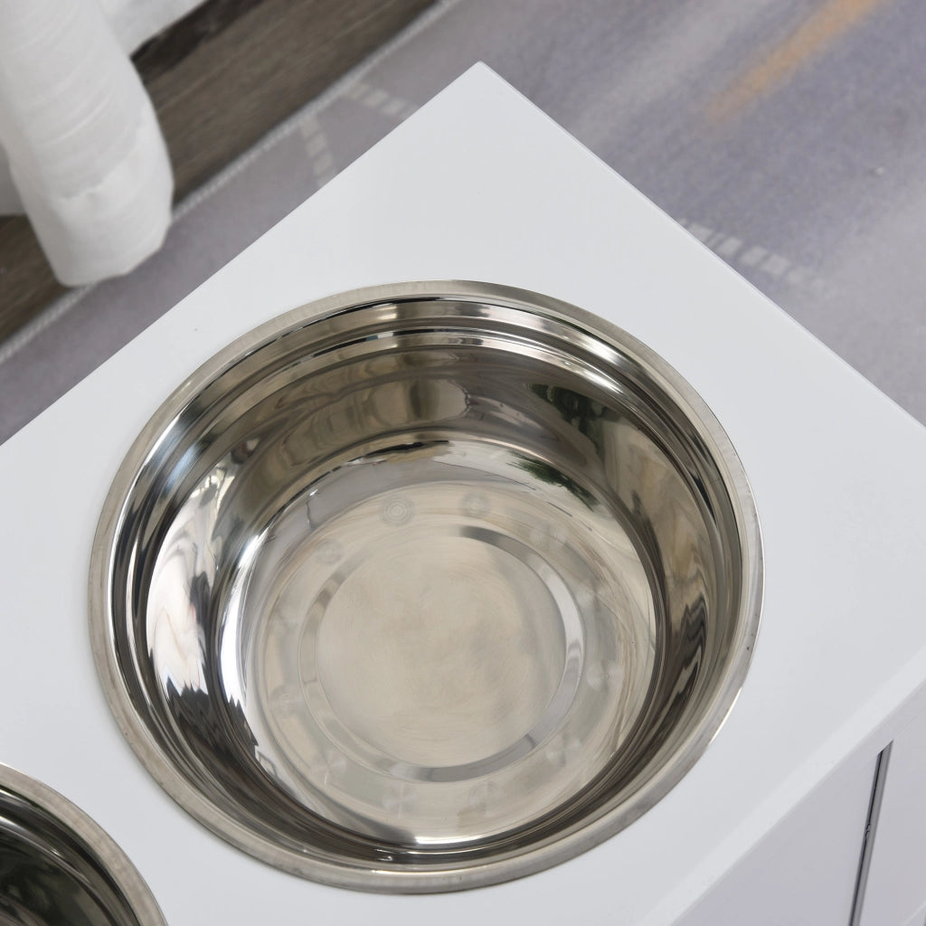 Ciotola per Cane Elevata con Dispensatore ¨C Minimal ¨C 2x2000ml Acciaio Inox Bianco