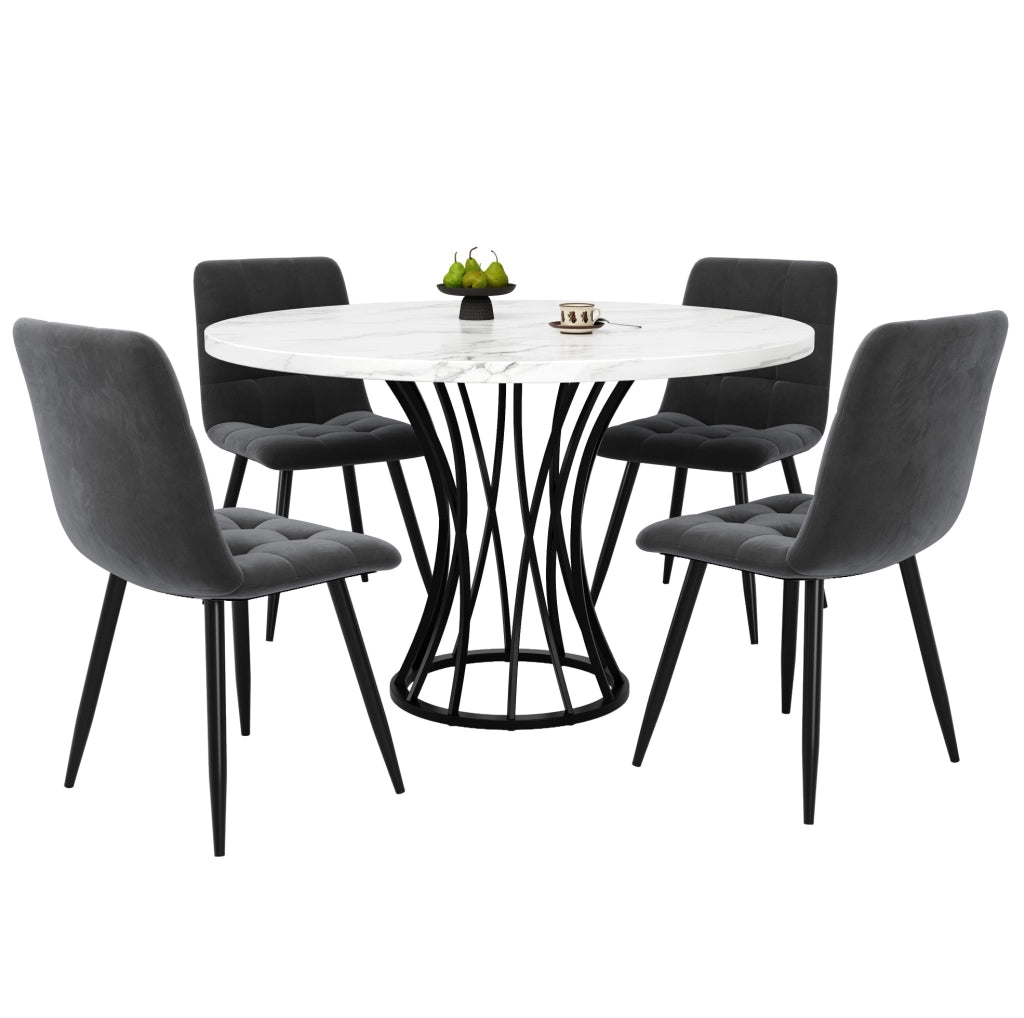 Set da pranzo 5 pezzi 80x80x76 cm con sedie in velluto; MDF e metallo multicolore