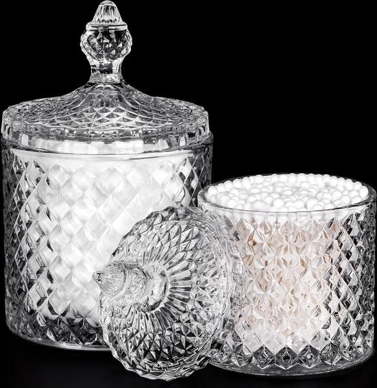 Contenitore per stecche di cotone [2 misure] - Boccie trasparenti, spesse boccie da farmacia con coperchio per palle di cotone, accessori, gioielli, conservazione di stecche per orecchie - Contenitore per cucina e bagno