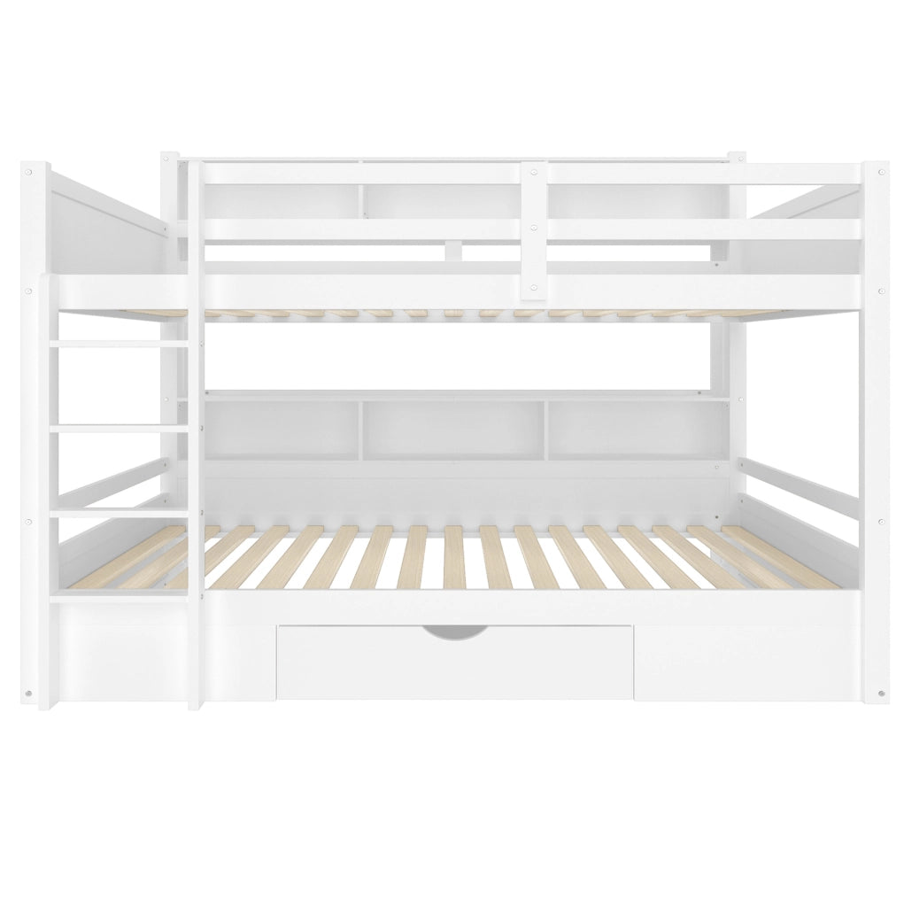 Letto a castello 90x200 cm con cassetto e vani portaoggetti; legno; bianco (Senza materasso)