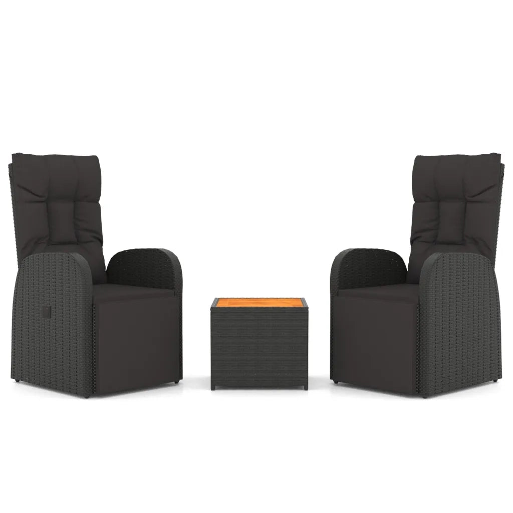 Set Mobili Giardino 3pz | Set Salotto da Giardino Nero Polyrattan e Legno Massello Acacia