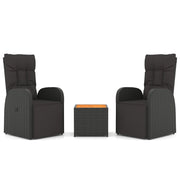 Set Mobili Giardino 3pz | Set Salotto da Giardino Nero Polyrattan e Legno Massello Acacia