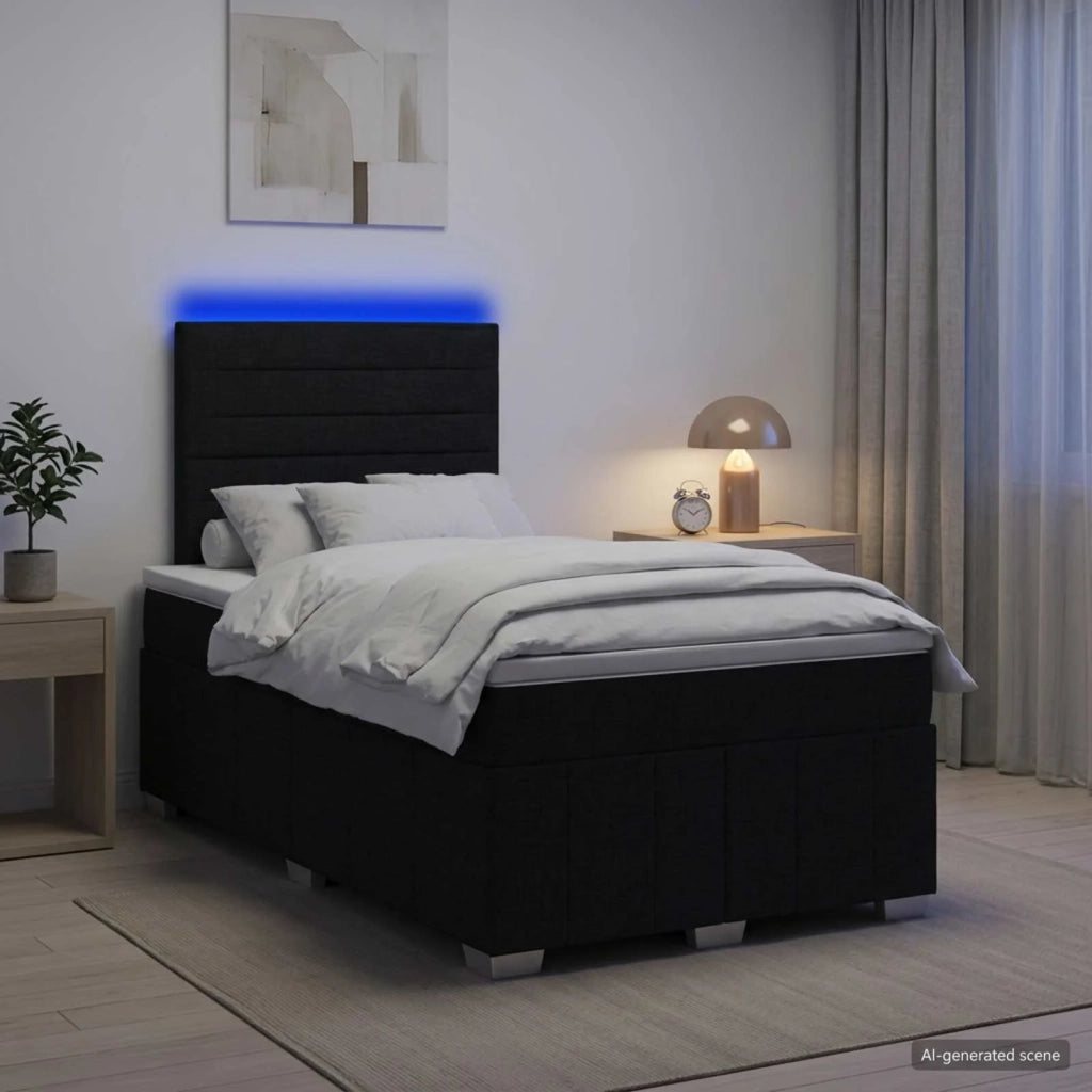 Letto Box Spring LED con Materasso Nero 120 x 200 cm Tessuto 3455572