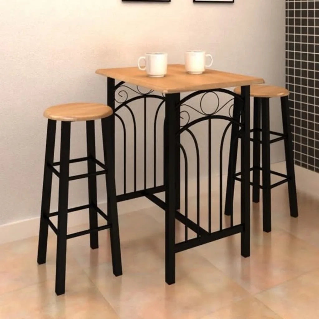 Set Tavolo da Pranzo / Bar e Sedie in Legno e Acciaio Marrone CFW7294474