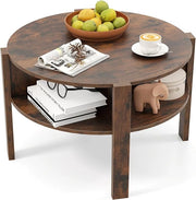 Tavolino da Caffè Rotondo con Ripiano Diviso a 4, Tavolino Basso in Legno Moderno, Tavolo per Salotto, Soggiorno e Cameretta, 74,5 x 74,5 x 45,5 cm, Bianco (Marrone)