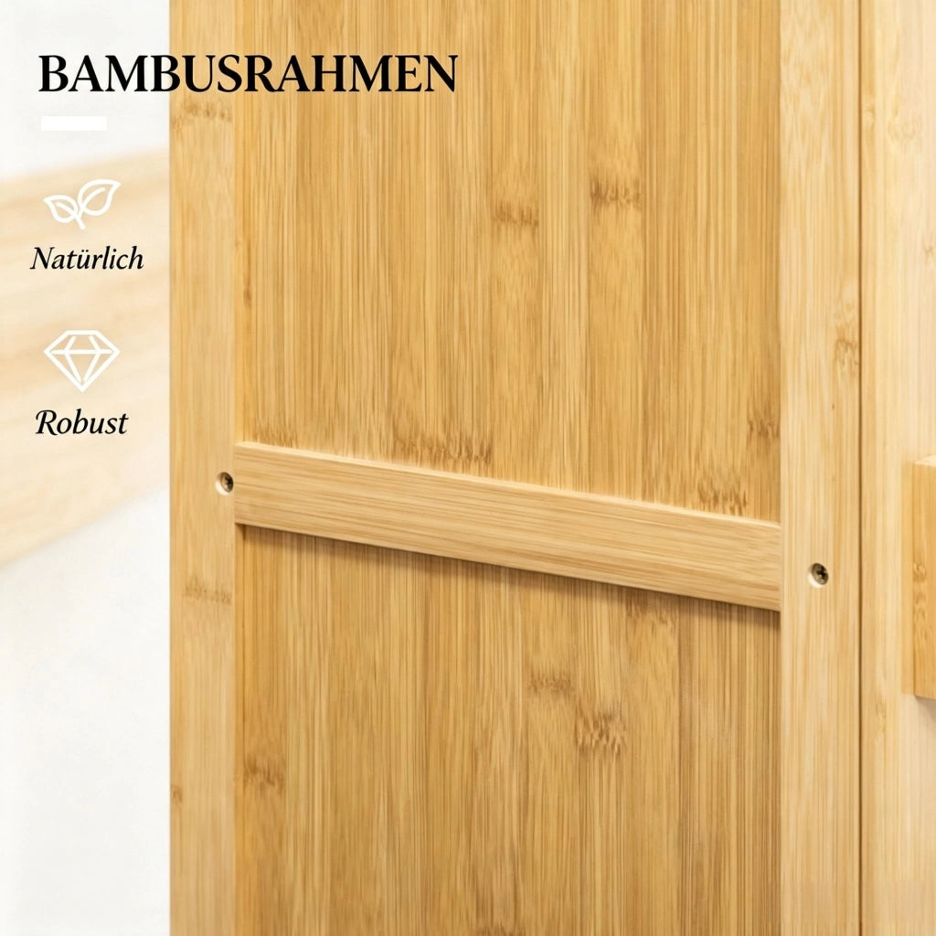 Mobile contenitore in bambù naturale con ante a lamelle, 4 ripiani, design salvaspazio e sistema anti-ribaltamento