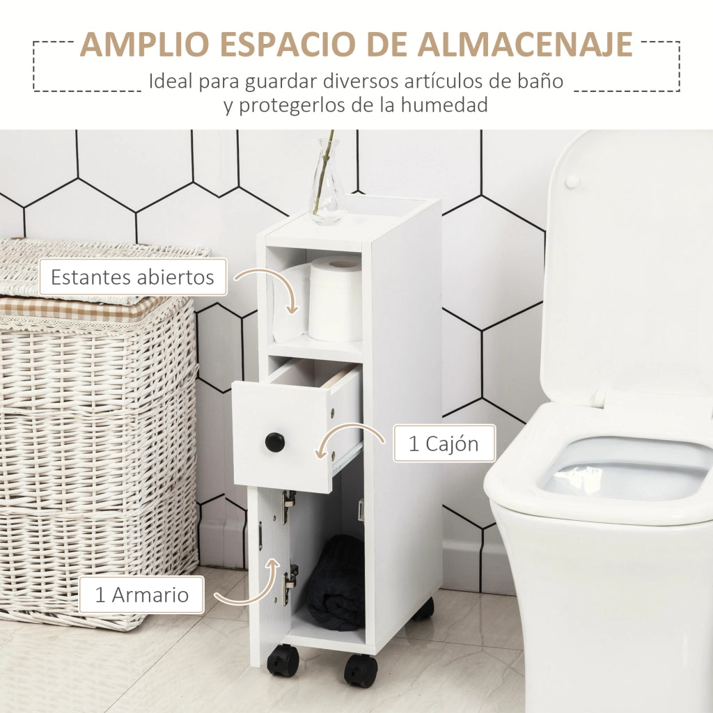 Mobile Bagno con Ruote ¨C Zephmum ¨C Bianco 18x30x68,5 cm