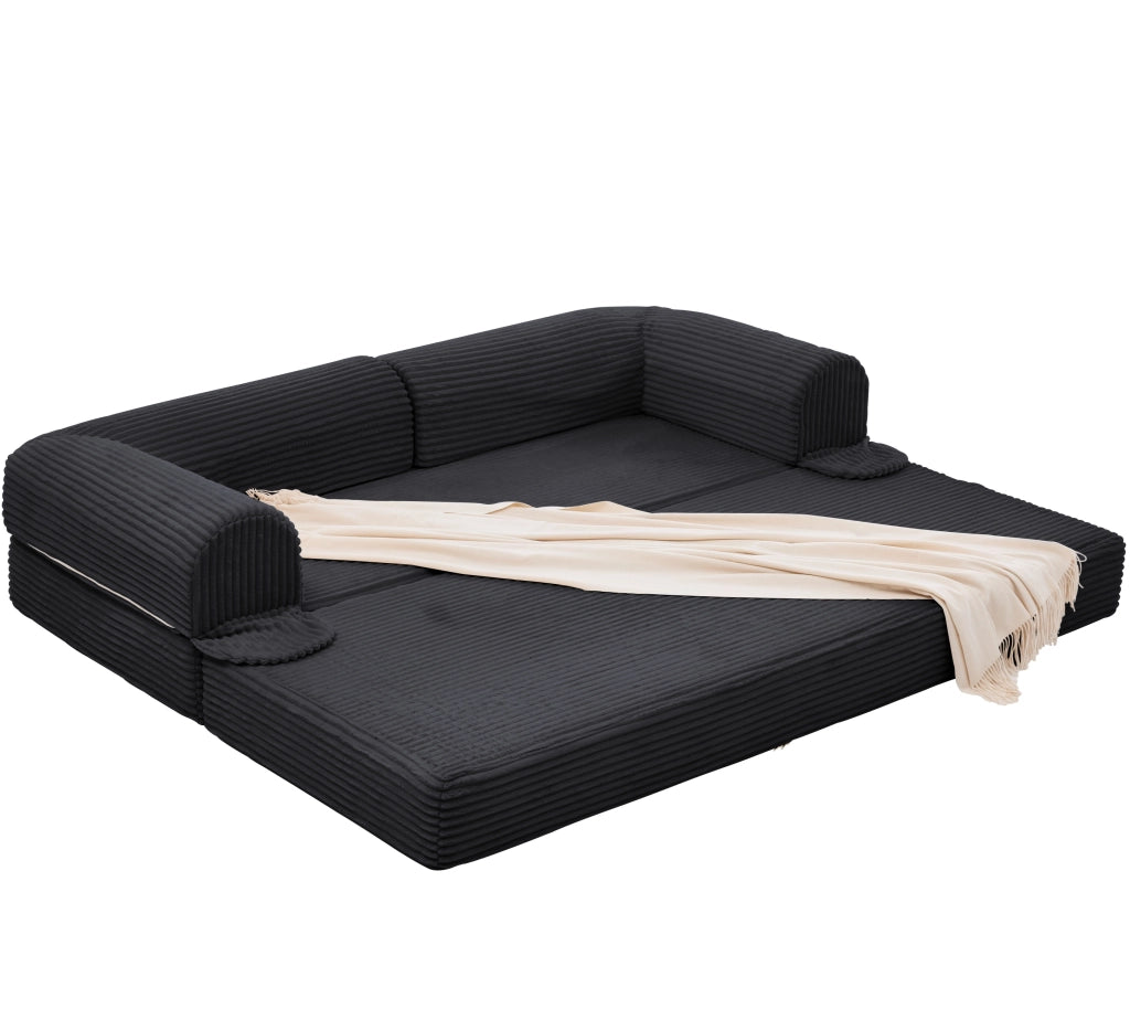Divano Letto 2 Posti Convertibile in Tessuto A Righe, Beige