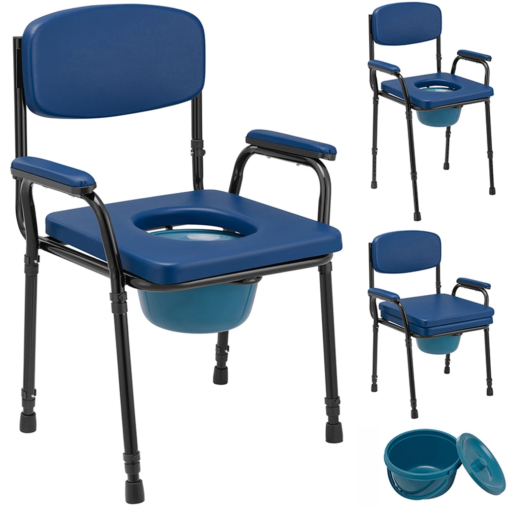 Sedia Wc per Anziani e Disabili 57x49x84-99,5 cm con Vaso Rimovibile e Cuscini Blu