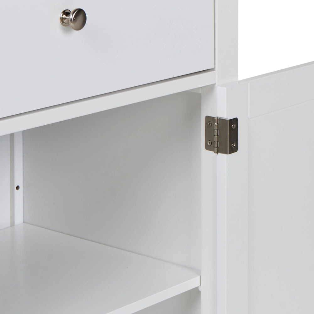 Credenza bianca in MDF a 2 ante, ripiani, cassetto, portabottiglie, credenza in stile moderno, corridoio
