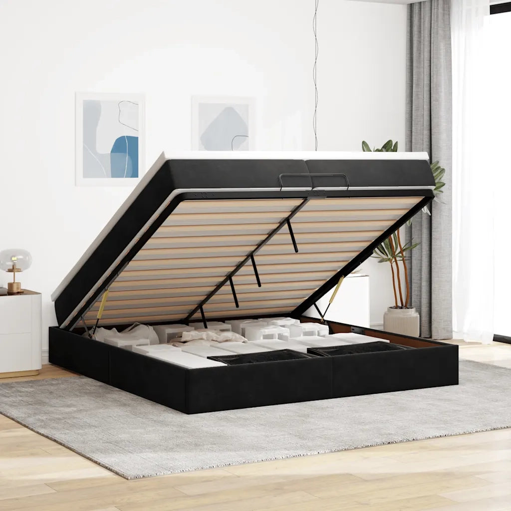 Struttura Letto Pouf con Materassi Nero 200x200 cm Velluto 3311209
