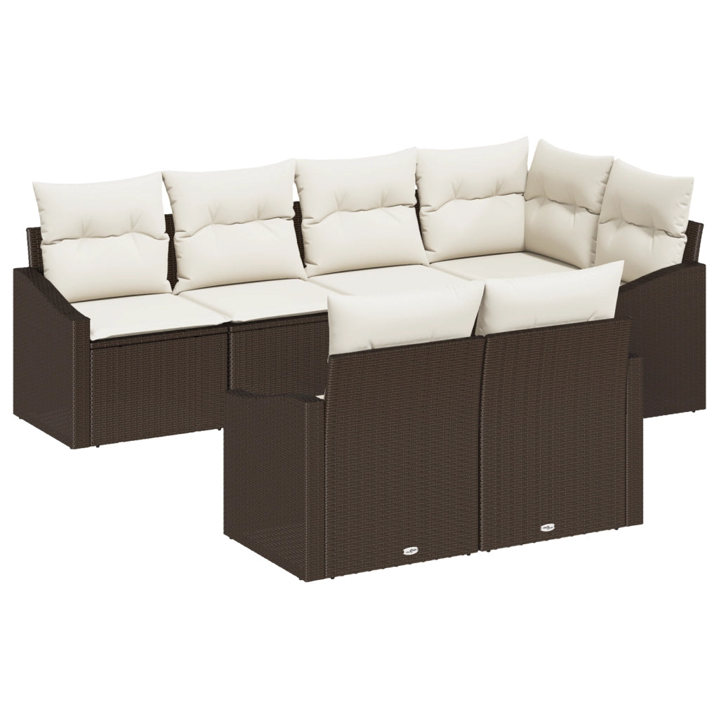 Set da pranzo da giardino 7 pezzi con cuscini in Rattan Poliestere Marrone