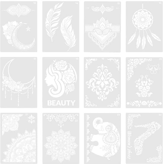 Stencils 12 pezzi - Schemi riciclabili - Mandala/ Fiori - Pittura/Decorazione Murale - Flessibili/PET - Facili da Pulire