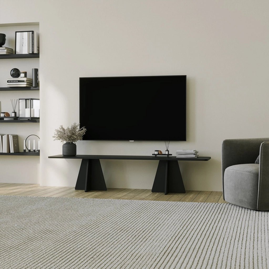 Cairano, Mobile Porta tv Peso Supportato 40 kg, 180x42x40h cm Nero